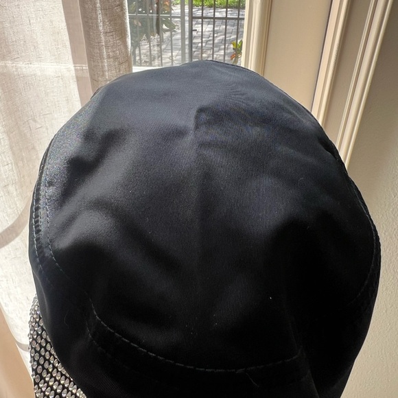 Prada  Logo Plaque embellished crystal nylon bucket hat size medium. NEVER USED - Picture 3 of 11